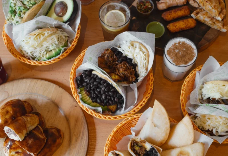 varied-typical-venezuelan-food-arepas-teques-milkshakes